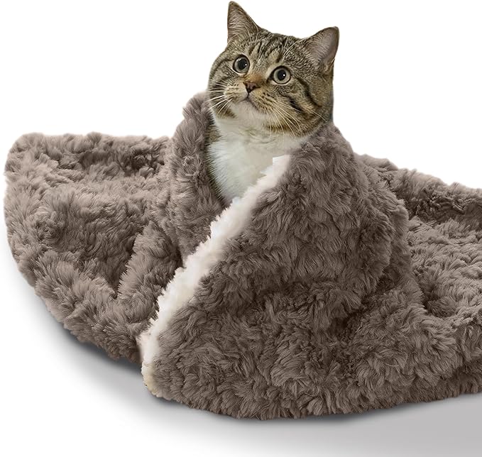 Cat Blanket for Indoor Cats Ultra-Soft Plush Small Blanket Machine Washable Cozy Calming for Kittens Cats Bed Couch Car 21"x18" Coffee