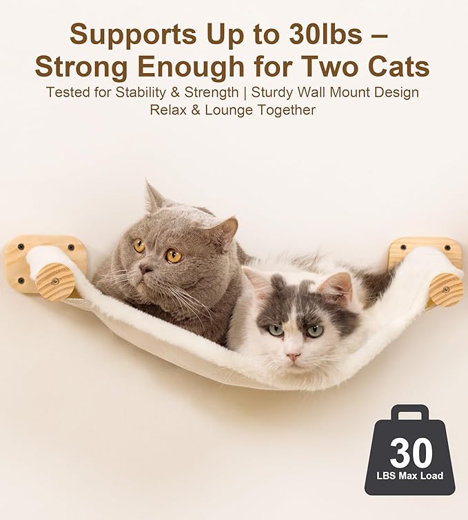 Cat Wall Hammock Set of 4 – 1 Floating Fabric Hammock, 2 Ladders with 4 Steps Each & 1 Flat Shelf – Wall Mounted Cat Bed Furniture Indoor Playground