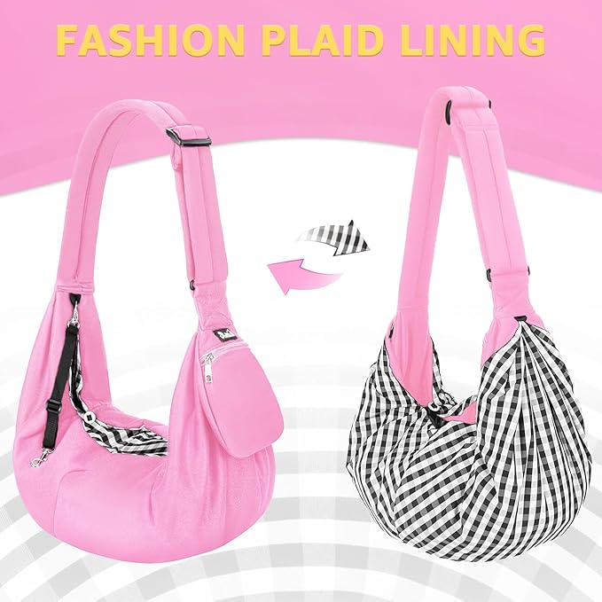 SlowTon Dog Carrier Sling - Thick Padded Shoulder Strap Adjustable Dog Carriers for Small Dogs, Puppy Carrier Purse for Pet Cat with Front Zipper Pocket Safety Belt Machine Washable (PI, L)