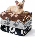 Premium Dog Blankets for Small Dogs & Cat Flannel Blanket Washable, Soft Pet Throw Cover for Kennel Crate Bed, Cute Paw Pattern, 31x23 inch,Black/Grey/Brow