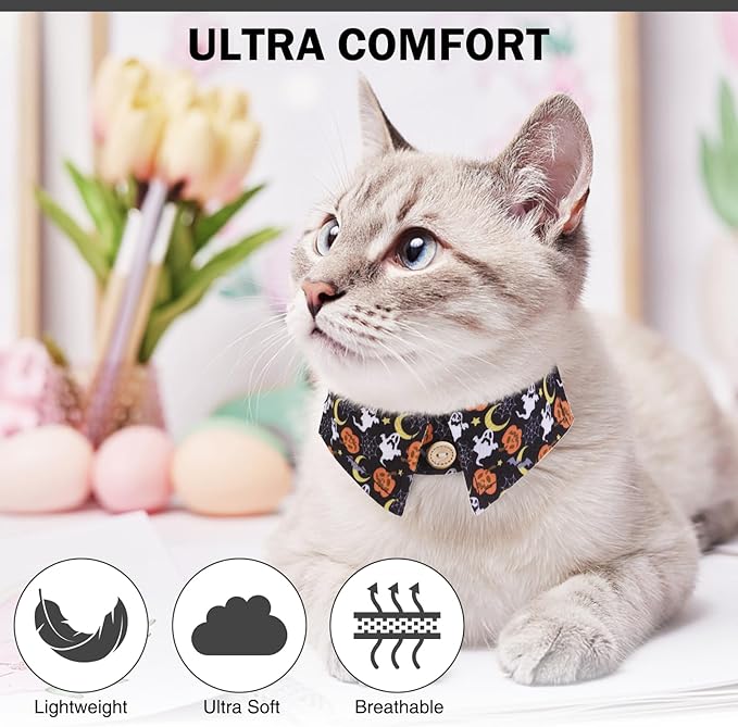 Halloween Cat Collar with Bells & Cute Pendant - Breakaway, Adjustable, 2-Pack Kitten Collar Safety for Female & Male Pets