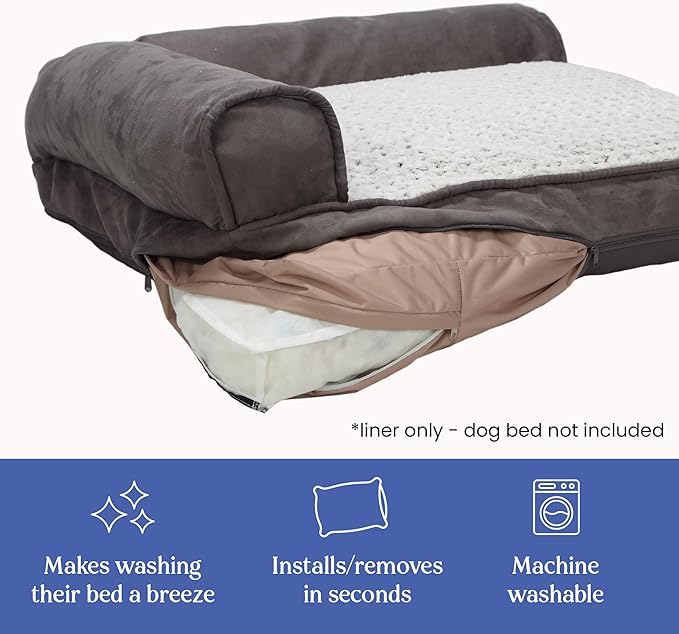Dog Bed Cover – Waterproof Cover for Dog Bed – Heavy Duty, Machine Washable Zippered Liner – Durable, USA-Made Fabric for Pets – Ideal Pet Bedding Protector for Accidents and Messes - Large (Tan)
