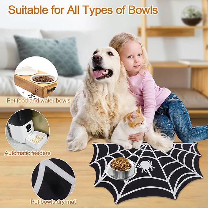 Halloween Pet Mat for Food and Water, Pet Feeding Mat for Dog Cat Bowl Absorbent Anti-Stain Non-Slip Quick Dry Easy Clean Floor Placemat, Pets Accessories Indoor (24 * 35.5 in)