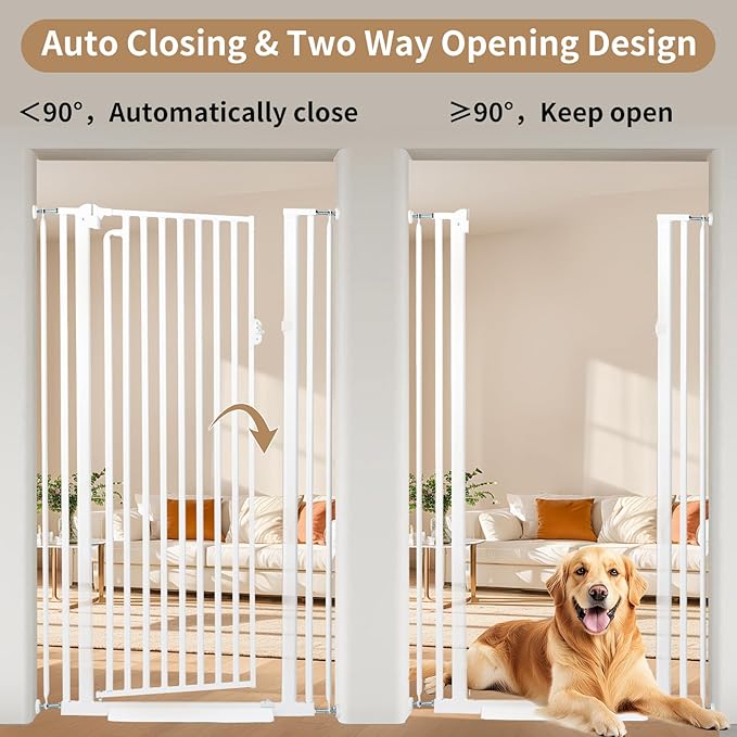 59“ Extra Tall Cat Gate for Doorway：29.4-33.4” Wide Pet Gate, Auto Close/One Handed Open, 1.34” Extra Small Gap, No Drill Pressure Mount Tall Cat Gate for Interior Stairs/Kitchens/Hallways (White)