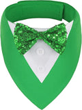 ADOGGYGO St.Patrick's Day Dog Tuxedo Bandana, Green Pet Tux Collar with Bowtie Adjustable St Patricks Costume for X-Small Dogs Pets (XS)
