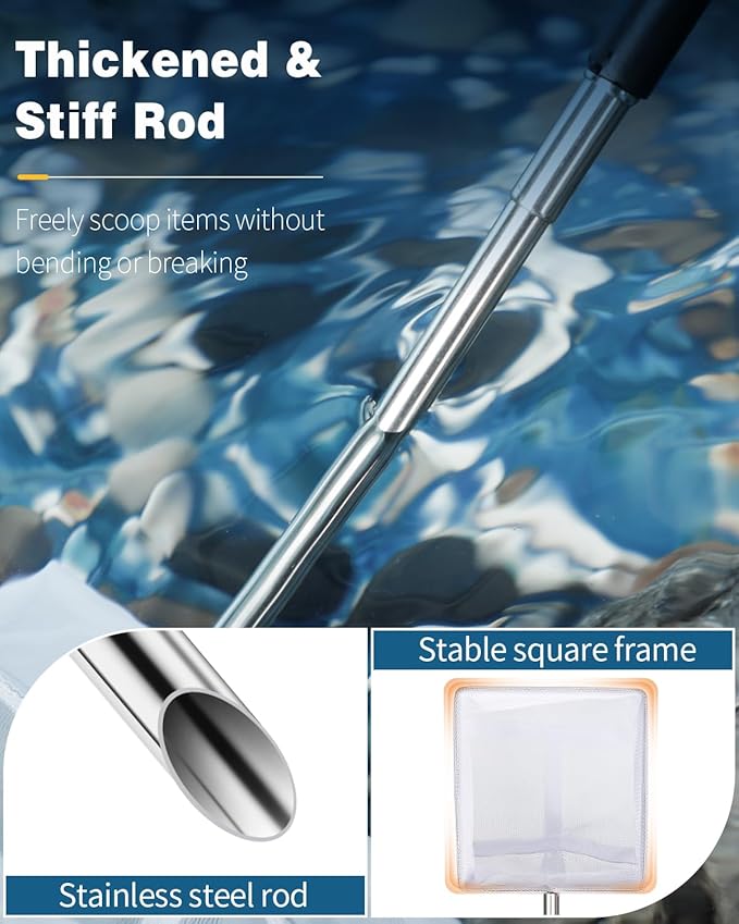 Pawfly Aquarium Shrimp Net 3 Inch Tiny Fish Tank Net with Extendable Stainless Steel Handle Soft Square Fine Net Mesh for Shrimp Baby Fish Food Residue Debris Skimming Net for Fish Tanks & Small Ponds