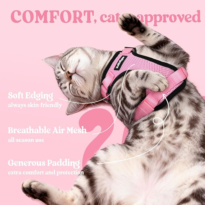 rabbitgoo Cat Harness and Leash for Walking, Escape Proof Soft Adjustable Vest Harnesses for Cats, Easy Control Breathable Reflective Strips Jacket, Pink, S
