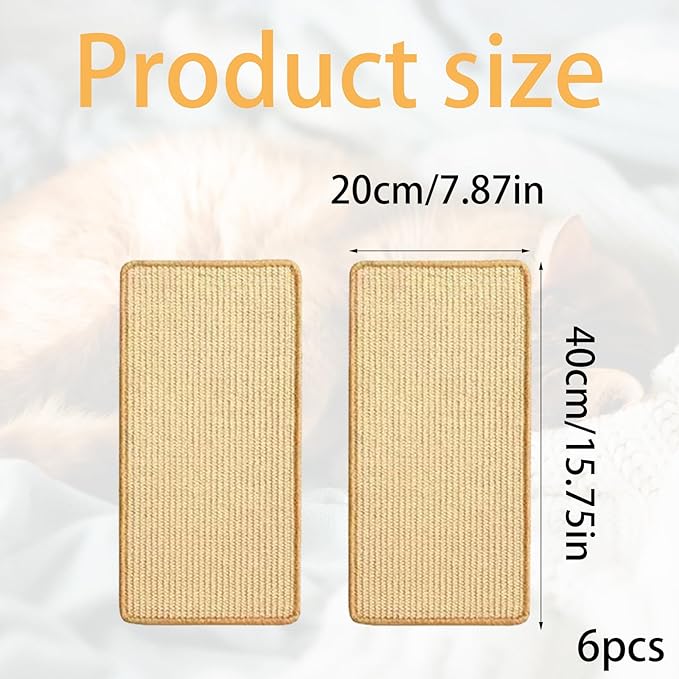 6 Pcs Cat Scratcher Mat, Sisal Cat Scratching Pad Scratch Mat for Cat with Adhesive Loop Tape Cat Scratch Pad Rug for Protect Wall Couch Carpet Window Perch (15.7x7.8 Inch)