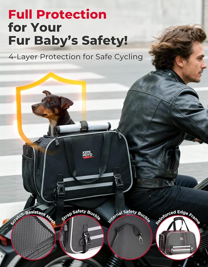 KEMIMOTO Motorcycle Dog Carrier Expandable, Airline Approved Pet Carrier Shoulder for Small Dogs & Cats Under 17 lbs, 18x11x11 Inch Soft-Sided Travel Bag, Folding & Portable for Cruiser Touring