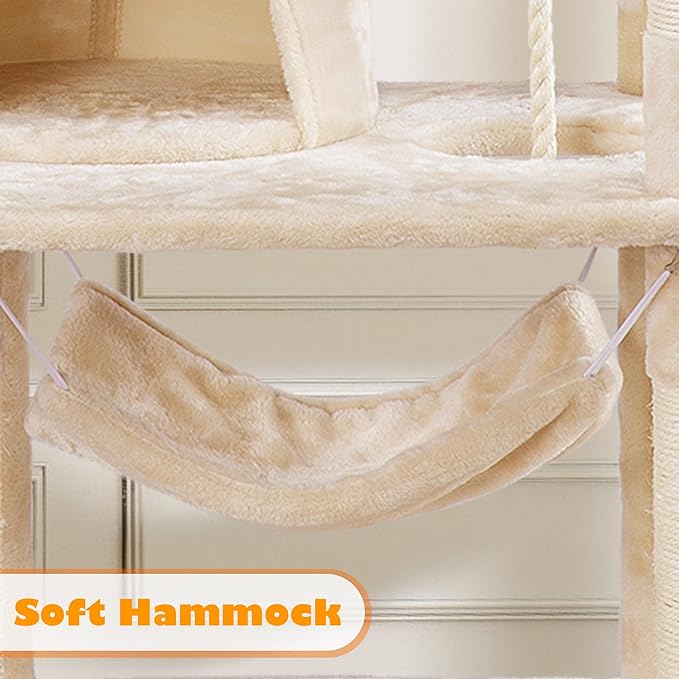 Topeakmart 62.2 inches Cat Tree with Double Condos, Scratching Posts & Hammock, Kitty Activity Tree Center Kitten Play House