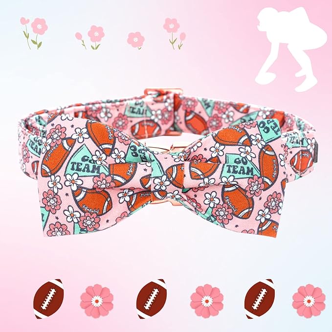 Dog Collar - Rugby with Bow Cute Pet Collar for Pets Bowtie Puppy Collar Adjustable Girl Boy Collars for Medium Dogs