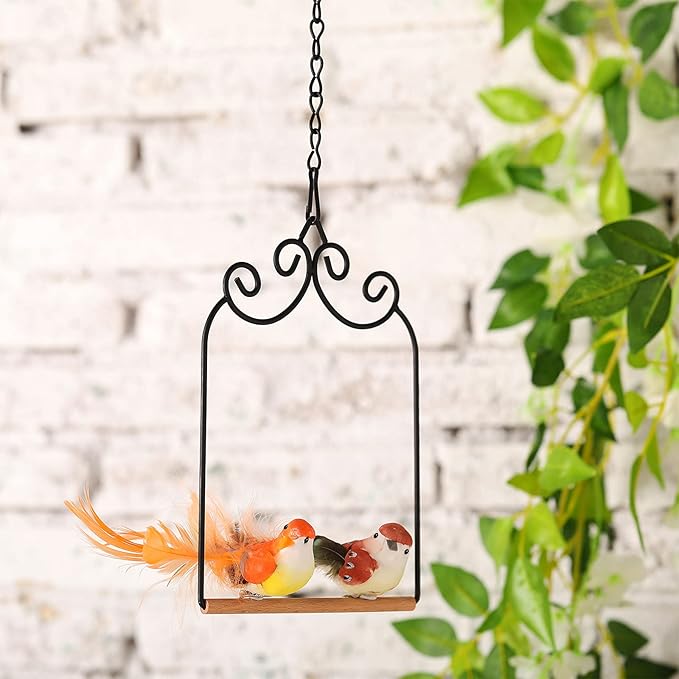 3 Pcs Hummingbird Swings and Perches Wild Bird Swing Metal Frame with 3 Hanging Chain and Wooden Dowel Hummingbird Swings for Outdoors Hanging, Outdoor, Trunk, Lawn, Patio, Garden, 3 Styles