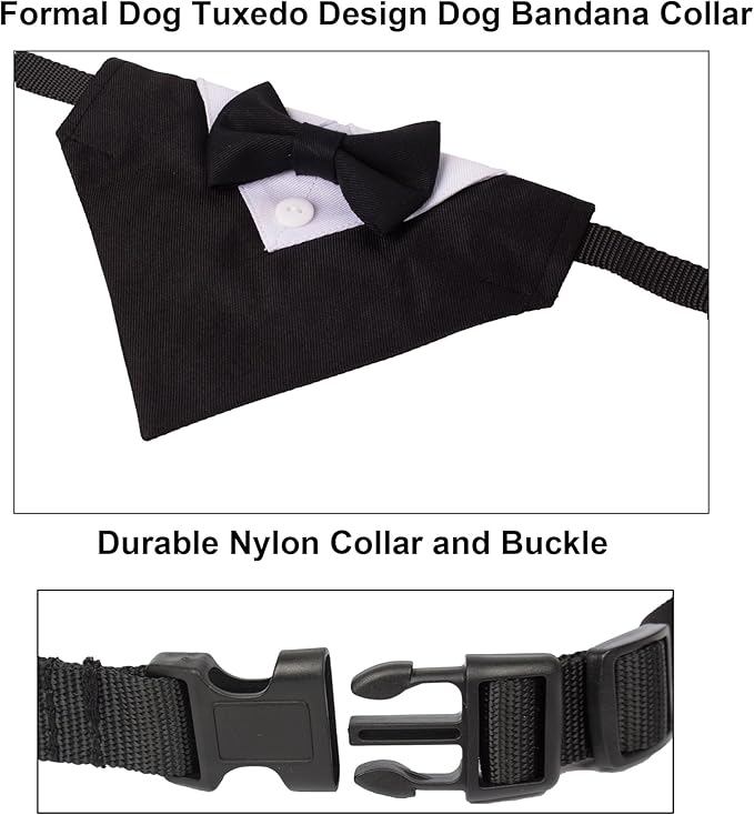 ADOGGYGO Formal Dog Tuxedo, Wedding Dog Collar with Bow Tie, Adjustable Pet Wedding Collar Bandana for Small Medium Large Dogs (Small, Black)