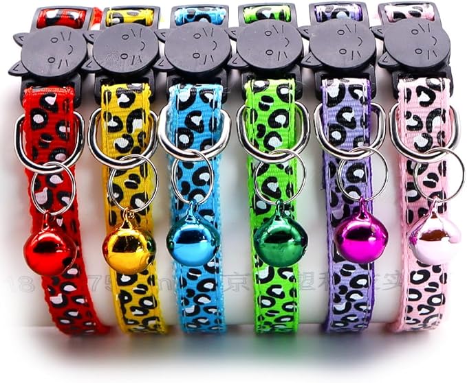 Reflective 2 Pack Breakaway Cat Collars with Bell Leopard Pattern Cute Kitty Adjustable 7.5-12.5 Inch Safe Kitten Collars Charms (Pink)