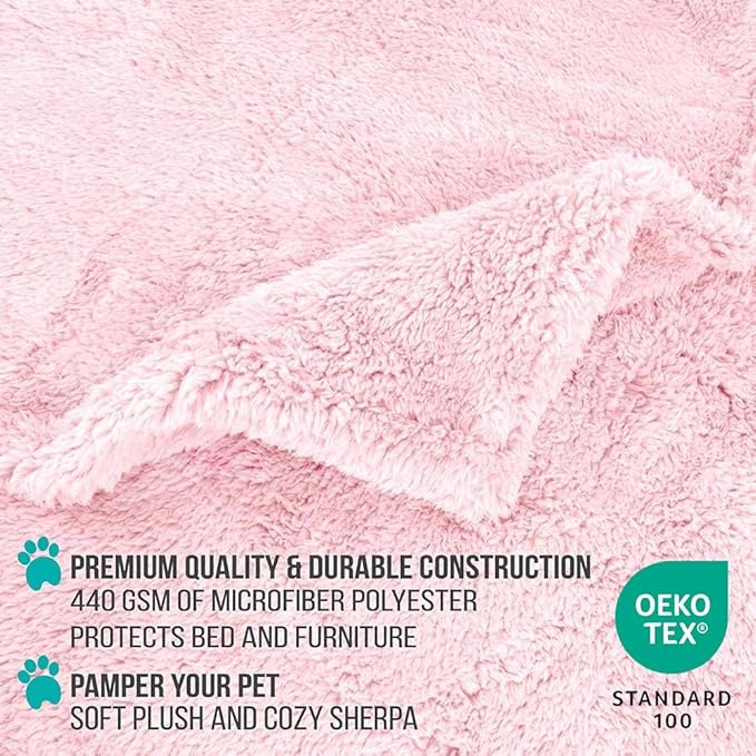 PetAmi Fluffy Waterproof Dog Blanket for Medium Large Dogs, Soft Warm Pet Sherpa Throw Pee Proof Couch Cover, Reversible Cat Bed Blanket Sofa Protector, Plush Washable Pad (Pink Blush, 40x60)