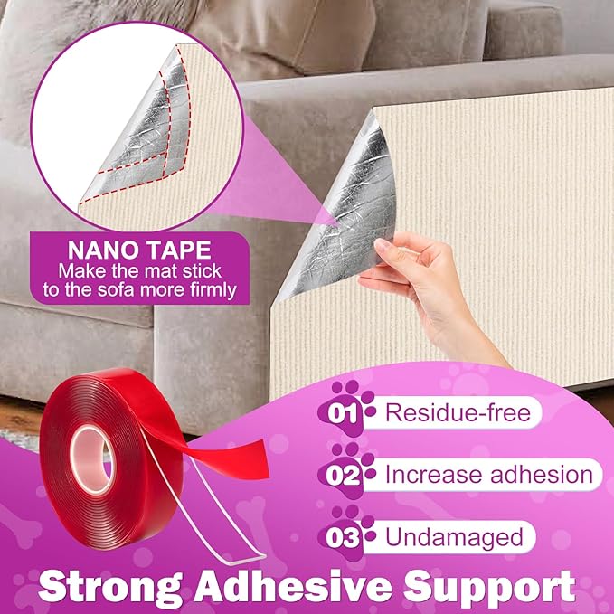 23.6x15.8 Cat Wall Scratcher Mat with Nano Tape,Anti Cats Scratch Furniture Couch Carpet Corner Protector for Indoor,Trimmable Cat Scratching Pad Board Sofa Replacement