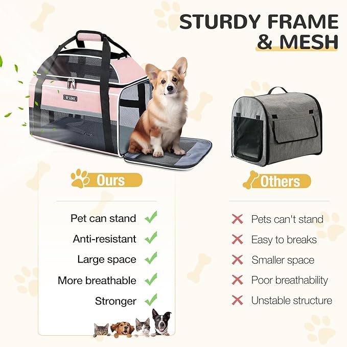 Lekereise Top-Expandable Pet Carrier 18x11x11Inch Delta American United Airline Approved Soft Sided Underseat to 15lbs Travel Carriers for Small Dogs Cats with Locking Safety Zippers Anti-Scratch Mesh