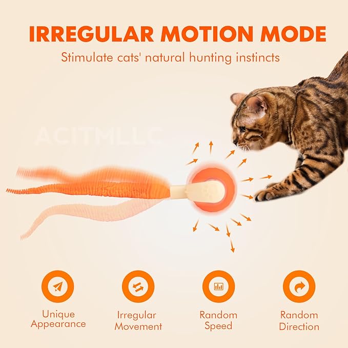 Interactive Cat & Dog Toy Ball, Automatic Moving/Jumping/Bouncing, Smart Pet Chase Ball with Feather Tail, Electric Rechargeable Enrichment Toys for Indoor Bored Cats & Small Dogs (Orange)