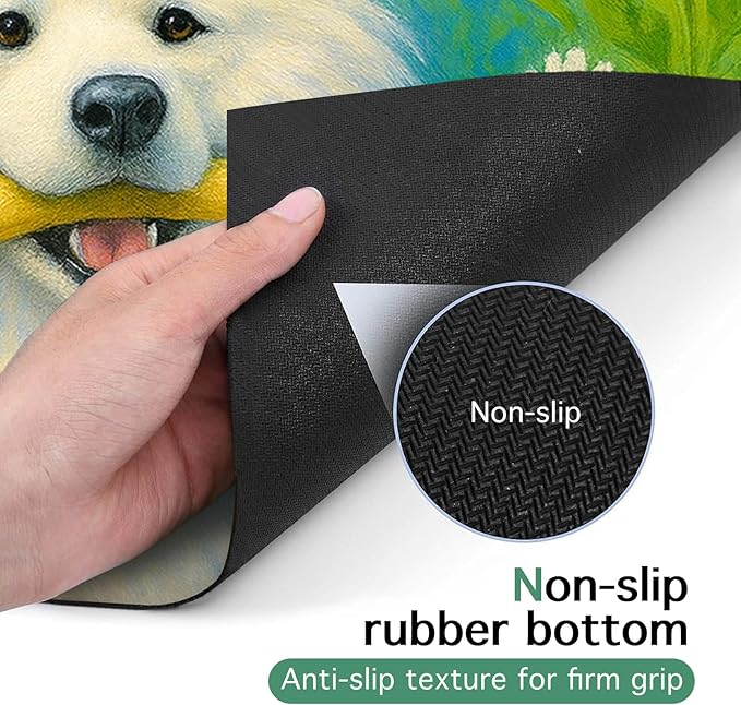 Welcome Spring Pet Feeding Mat 24" x 16"White Dog Floral Design Non Slip Cat and Dog Bowl Mat Easy Clean Pet Mats for Food and Water Fast Dry Pet Food Mat Absorbable Pet Feeding Pad