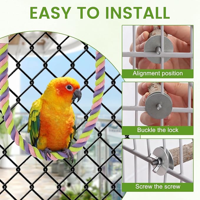 8PCS Natural Wood Bird Perches, Parrot Perch Stand & Chewing Toy with Multi-Branch & Rope, Cage Accessories for Parakeets, Conures, Cockatiels, Lovebirds, Budgies