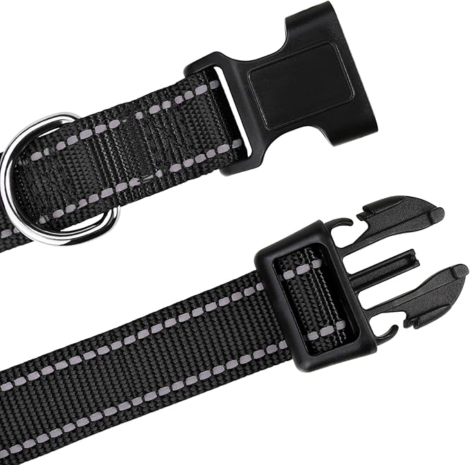 TagME Reflective Nylon Dog Collars, Adjustable Classic Pet Collar with Quick Release Buckle for Extra Large Dogs, Black, 1¼"" Width