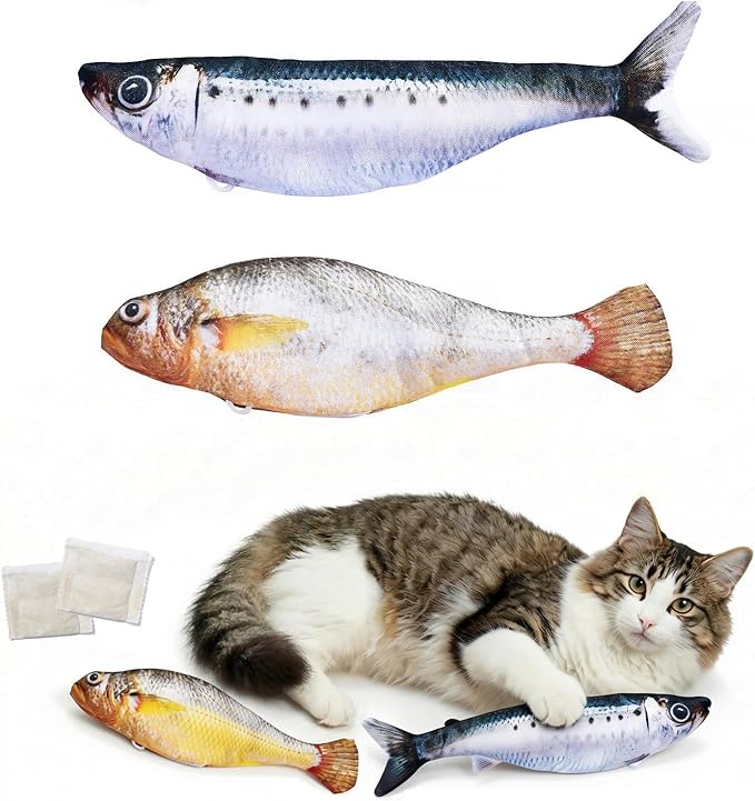 Realistic Floppy Fish Cat Toy with Catnip Toys for Cats Interactive Cat Toys for All Breeds Tap-Activated 3 Flapping Mode Sardine/Yellow Croaker,7.1 Inches,with Catnip,Rechargeable