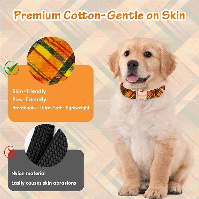 Cotton Fall Dog Collar, Halloween Dog Collars for Small Dogs, Soft Adjustable Cute Dog Collars, Brown Orange Stripe for Small Medium Large Dogs, Perfect for Girl or Boy Dog Collars-S
