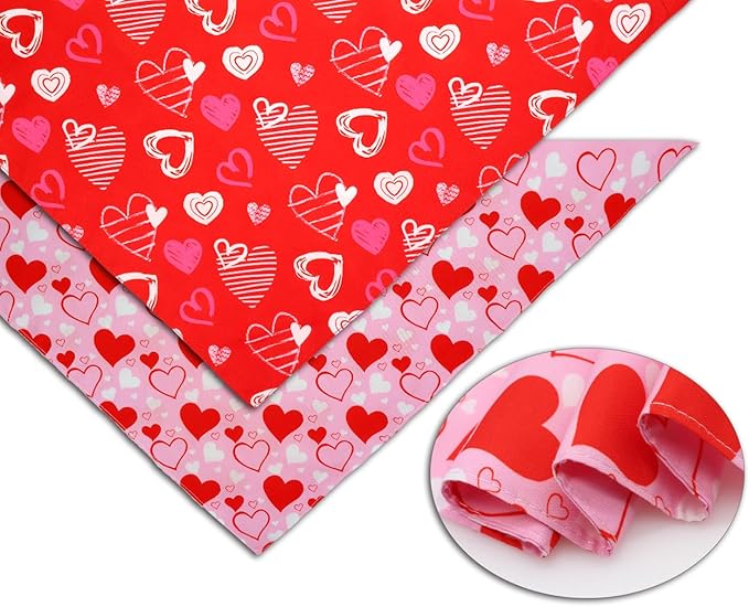 Valentine's Day Dog Bandanas Set 2PCS-Large,Heart Bandanas for Weddings and Holiday Party Costumes,Pet Scarves for Boys and Girls,Dog Outfit Gifts for Medium to Large Dogs(Pink&Red)