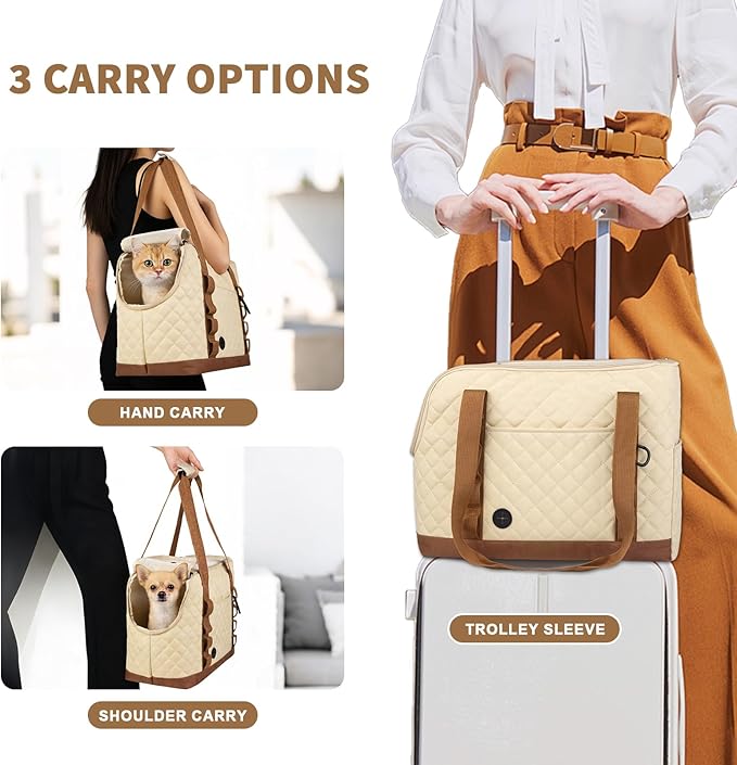 Dog Purse Carrier for Small Dogs, Soft Sided Pet Carrier with Pockets, Foldable Dog Carrier Purse for Puppy, Rabbit, Cat, Washable Breathable Pet Carrier, Dog Carrier Bag for Outdoor Shopping Travel