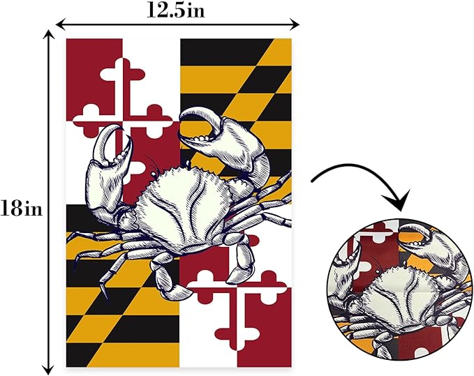 Maryland Summer Garden Flag,Maryland State Crab Flag, Crabs Nautical Garden Flags For Outside Outdoor Holiday Yard Flag Lawn Banner.12x18 Inch
