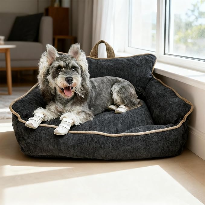 Orthopedic Dog Bed with Memory Foam, Washable Plush Pet Bed for Small, Medium & Large Dogs, Cozy Bolster Crate Dog Bed for Joint Support & Comfort.(Black)