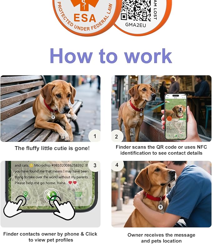 ESA Dog Tag, QR Code Dog Tag, Modifiable Free Pet Online Profile, Scannable QR Code, Scan QR Send Instant Location Alert Email, Silicone Lightweight ID Tag for Dog and Cat (Orange, Regular)