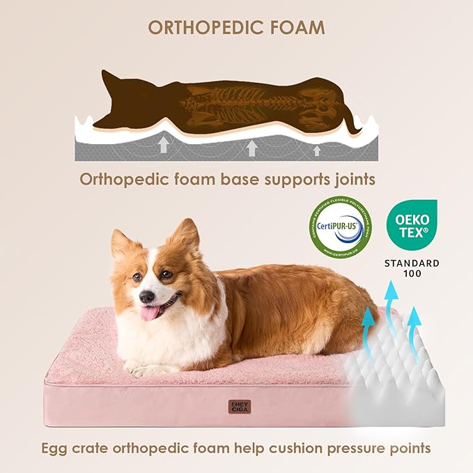 EHEYCIGA Orthopedic Dog Beds for Large Dogs with Removable Washable Cover for Crate, Pink, 35x23