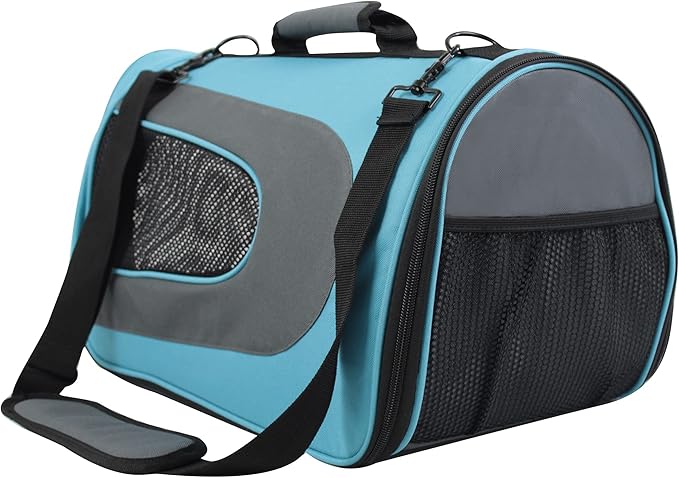 EliteField Deluxe Soft Pet Carrier (3 Year Warranty, Airline Approved), Multiple Sizes and Colors Available (20" L x 11" W x 11" H, Sky Blue+Gray)