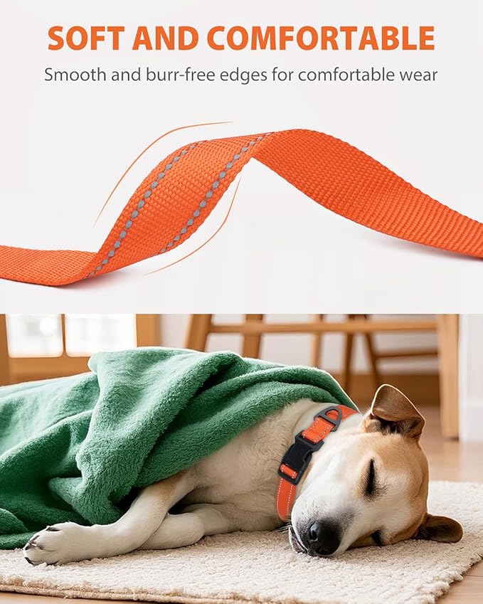 Joytale Reflective Dog Collar, Adjustable Nylon Pet Collar with Quick-Release Buckle for Medium Dogs, Orange, M