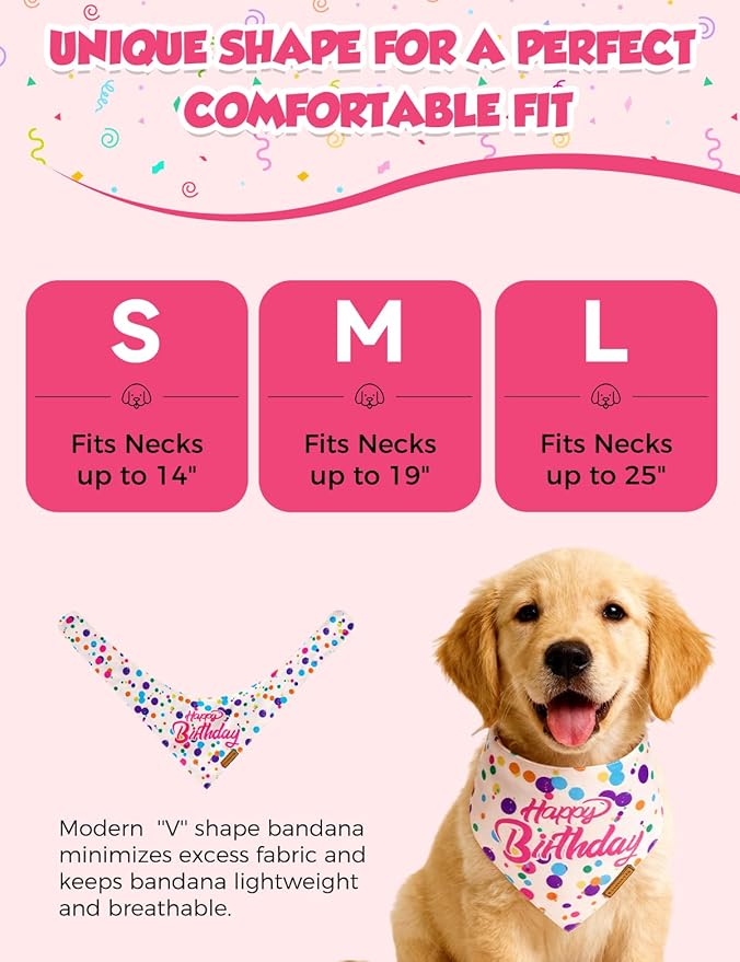 Luxury Double-Layer Dog Birthday Bandana – Handmade, Silk-Soft Polyester for All Dog Sizes | Birthday & Party Outfit | Gift-Ready Pet Accessory(Happy Birthday, Medium)