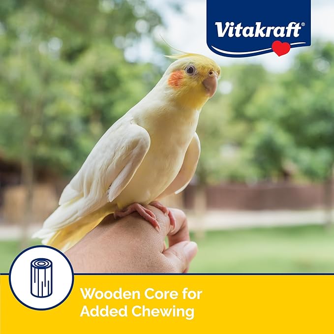 Vitakraft Crunch Sticks Cockatiel Treat Apricot Peach Flavor - Triple Baked Long Lasting Bird Treats with Natural Wood Chew Center for Beak Health and Enrichment - 3.5 oz.