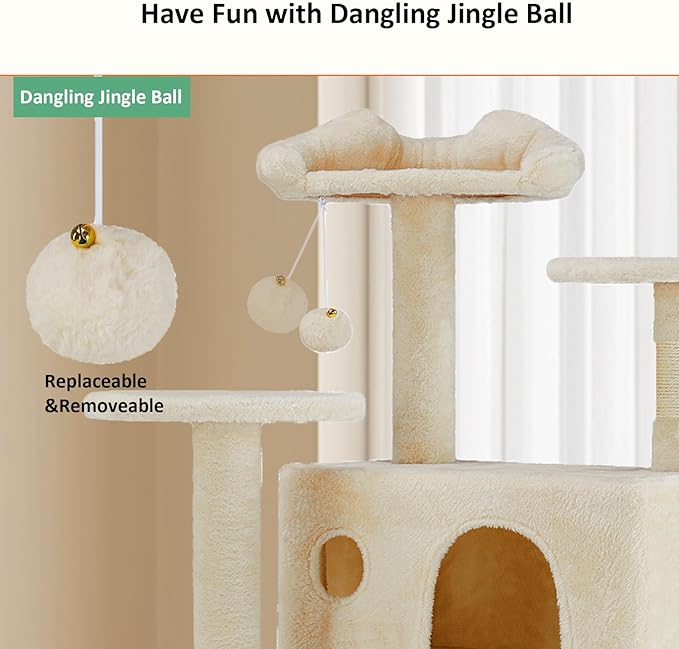 Cat Tree Tower, 54-Inch Cat Tree for Indoor Cats, Multi-Level Furniture Activity Center Cat Tower with Scratching Post, Beige