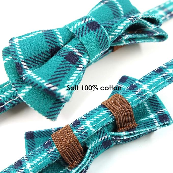 Pipidog Cat Collar Breakaway with Bell and Bow Tie, Plaid Design Adjustable Safety Kitty Kitten Collars(6.8-10.8in) (Green&Cyan Plaid)