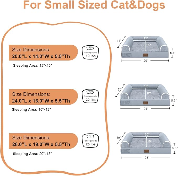 Small Dog Bed Orthopedic Washable: Beds Bolster Small Sized Dogs Cats Bed Egg Crate Foam Couch Sofa Waterproof with Removable Cover