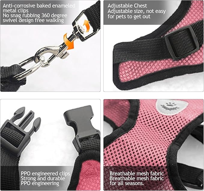 shudyear Summer cat Chest Harness and Leash, Anti-Escape Adjustable Soft mesh cat Leash and Chest Harness Set for All Types of Cats cat Vests(Size L,Pink)