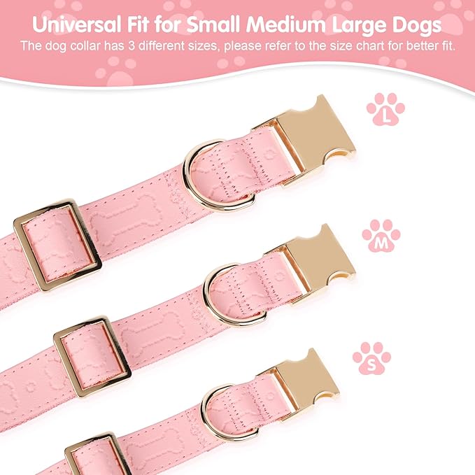 TDTOK Stylish Leather Dog Collar, Comfortable Soft PU Leather Dog Collars for Large Medium Small Dogs with Quick Release Metal Buckle, Adjustable Pet Collar with Cute Bone Pattern Design