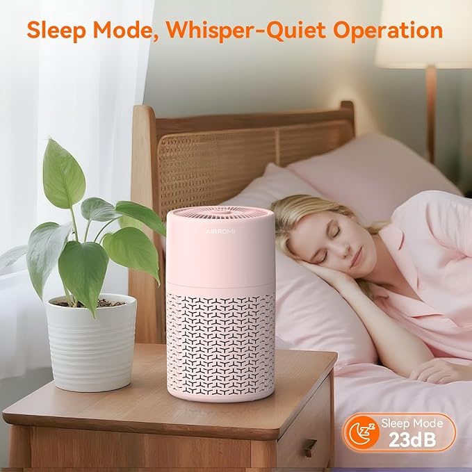 AIRROMI Pets Air Purifier for Home Allergies,Up to 660 ft². HEPA Deodorizing Activated Carbon Filter,With Fragrance Sponge for Better Sleep,Night Light,Pet Dander,Smoke,Odors,Air Cleaner A2002 Pink