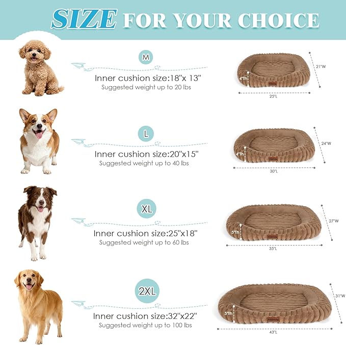 Orthopedic Dog Bed for Small Medium Dogs & Cats - Soft Furry Puppy Bed with Removable Washable Cover & Anti-Slip Bottom, Calming Rectangle Cat & Puppy Bed for Indoor Pets, 25x21x4inches, Brown
