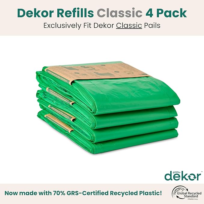 Diaper Dekor CLASSIC Diaper Pail Refills, Unscented, Exclusive End-of-Liner Marking, Thick Quick & Easy to Replace, Most Economical Refill System for Original and Eko Style Pails,(Pack of 24)