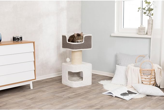 Trixie Ava Cat Tree – Cat Tower with Condo & Thick Scratching Post, Includes Removable Cushions – Indoor Cat Furniture for Scratching & Climbing – Gray, 16.5" x 16.5" x 33.9"