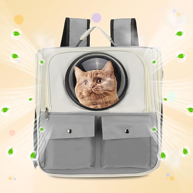 Pet Backpack Carrier, Portable and Ventilated, Oxford Cloth, Dogs Cats and Small Animals Travel Bag 13.39", (Gray, 1 Pcs), Intended for Hiking/Camping/Traveling