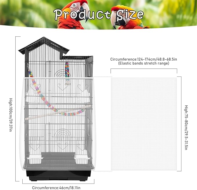 Universal Bird Cage Seed Catcher – Stretchy, Lightweight Mesh Skirt for Parrot Cages, Stops Scatter, Breathable Fabric, Adjustable & Reusable, White viiwxx