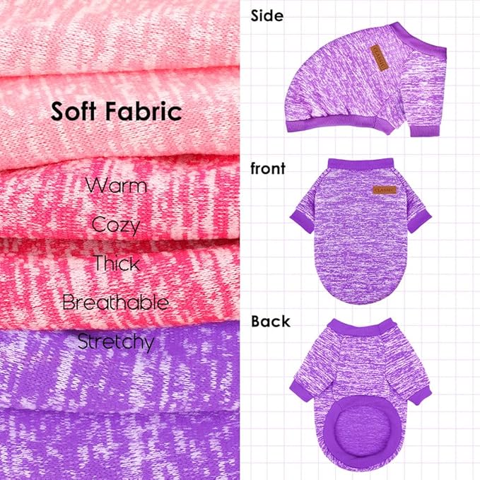 3 Pack Dog Sweaters for Small Dogs Girl Boy Winter Fleece Clothes Warm Soft Dog Sweatshirt Outfit for Dogs Cats Pet Apparel