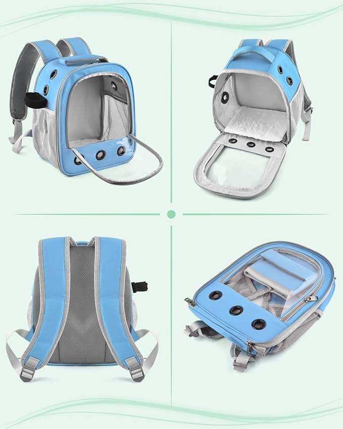Guinea Pig Carrier Backpack, Portable Rabbit Travel Carring Bag for Pet Bunny Chinchilla Bearded Dragon Hamster Parrot Outgoing Pouch Case with Water Bottle Holder & Detachable Pad (Sky Blue)